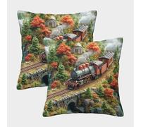 TDSNKAVHB Dream Train 3D Printed Pillowcase Decorative Square Cushion Cozy Festival Decor Gift Set of 2 for Home Bed Living Room Sofa 45x45cm