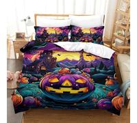 TDSNKAVHB Halloween Pumpkin3D Printing Bed Set Bedding Set Microfiber Soft Festive CarnivalHidden Zipper And Pillow Case for Teen KidsDouble（200x200cm）