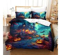 TDSNKAVHB Halloween Village3D Printing Bed Set RoomDecor Microfiber Soft Pumpkin LanternHidden Zipper And Pillow Shams for Kids AdultDouble（200x200cm）