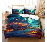 TDSNKAVHB Halloween Village3D Printing Bed Set RoomDecor Microfiber Soft Pumpkin LanternHidden Zipper And Pillow Case for Teen KidsSingle（140x200cm）