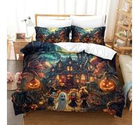TDSNKAVHB Halloween Village3D Printing Duvet Covers RoomDecor Microfiber Soft Pumpkin LanternHidden Zipper And Pillowcases for Boys And GirlsSuper King（260x220cm）