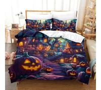 TDSNKAVHB Halloween Village3D Printing Duvet Covers RoomDecor Microfiber Soft Pumpkin LanternHidden Zipper And Pillow Case for Kids AdultDouble（200x200cm）