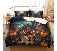 TDSNKAVHB Halloween Village3D Printing Duvet Covers RoomDecor Microfiber with Pumpkin LanternHidden Zipper And Pillowcases for Teen KidsDouble（200x200cm）