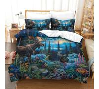 TDSNKAVHB Moose3D Printing Duvet Covers RoomDecor Microfiber with Magical ForestHidden Zipper And Pillowcases for Boys And GirlsDouble（200x200cm）