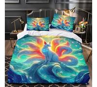TDSNKAVHB Nine-tailed FoxCoprimaterasso Stampato in 3D Set Di Biancheria Letto Microfibra Morbida FantasyCerniera Nascosta E Federe Per Ragazzi E Ragazze AdolescentiKing（220x240cm）