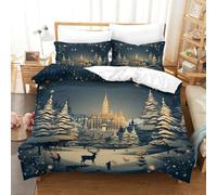 TDSNKAVHB Snowy Christmas Happy New Year3D Printing Duvet Covers RoomDecor Microfiber Soft Hidden Zipper And Pillowcases for Kids AdultDouble（200x200cm）