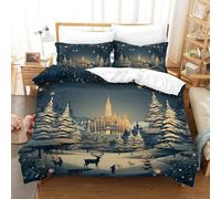 TDSNKAVHB Snowy Christmas Happy New Year3D Printing Duvet Covers RoomDecor Microfiber Soft Hidden Zipper And Pillowcases for Boys And GirlsSingle（140x200cm）