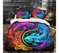 TDSNKAVHB Yin-yangCoprimaterasso Stampato in 3D Set Di Biancheria Letto Microfibra Morbida FishCerniera Nascosta E Federe Per Ragazzi E Ragazze AdolescentiDouble(200x200cm)