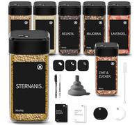 TDSYDS Set di 6 Barattoli per Spezie Rettangolari con Inserto per Spargere Spezie in Vetro da 120 ml, Contenitore per Spezie con Coperchio Girevole per Spezie con Etichetta, Barattolo per Spezie