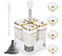 TDSYDS Set di Barattoli per Spezie Rettangolari, 120ML, con Inserto per Spargere Sale e Pepe, Set con Coperchio Girevole Bianco, 4 Barattoli per Spezie con Ripiano