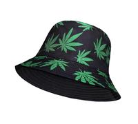 TDTRADD Cappello alla pescatora reversibile unisex con doppia stampa laterale, in cotone, per sole, pescatore, escursionismo, campeggio, sport all'aria aperta, taglia unica, Foglia Di Marijuana Verde,
