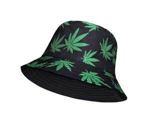 TDTRADD Cappello alla pescatora reversibile unisex con doppia stampa laterale, in cotone, per sole, pescatore, escursionismo, campeggio, sport all'aria aperta, taglia unica, Foglia Di Marijuana Verde,