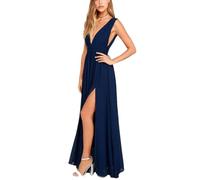 Tdvcpmkk Abito estivo da donna, con scollo a V, senza maniche, da spiaggia, casual, lungo, maxi abito da festa, blu navy, XXL