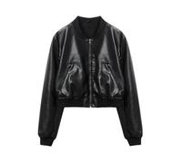 Tdvcpmkk Bomber da donna in finta pelle stile retrò, nero, Small