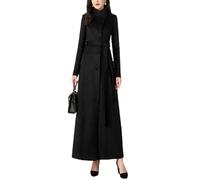 Tdvcpmkk Cappotto da donna in misto lana slim fit con risvolto extra lungo grigio autunno/inverno, Nero , S