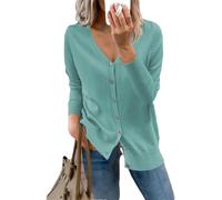 Tdvcpmkk Cardigan da donna lavorato a maglia con scollo a V, monopetto, maniche lunghe, autunno, Turchese, M