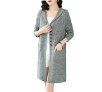 Tdvcpmkk Cardigan da donna maglione lungo cappotto di media lunghezza con cappuccio monopetto caldo lavorato a maglia cardigan maglione cappotto, Blu/grigio., M