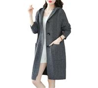 Tdvcpmkk Cardigan lungo da donna a maniche lunghe con cappuccio ispessito lunghezza fianchi allentato cappotto maglione di media lunghezza, Nero Grigio 9, S