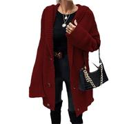 Tdvcpmkk Cardigan lungo da donna con cappuccio e bottoni, lavorato a maglia, casual, stile street, Rosso vinaccia, L