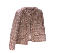 Tdvcpmkk Giacca a quadri da donna in tweed elegante e alla moda O-Collo a maniche lunghe Giacca monopetto in cotone da donna, Cotone, Medium