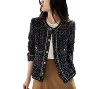 Tdvcpmkk Giacca corta da donna in tweed autunnale e invernale, girocollo, versatile, Blu navy, XX-Large