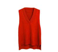 Tdvcpmkk - Gilet in maglia da donna con scollo a V, stile rétro, senza maniche, a vestibilità sciolta, a maniche corte, a fondo camicia, casual, rosso