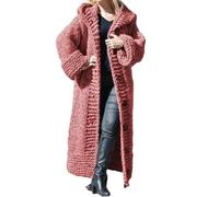 Tdvcpmkk Maglione da donna con cappuccio, cardigan lavorato a maglia, con bottoni ispessiti, giacca lunga e allentata, Pnnrk, M