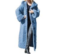 Tdvcpmkk Maglione da donna con cappuccio, cardigan lavorato a maglia, con bottoni ispessiti, giacca lunga e allentata, Blu, XXL