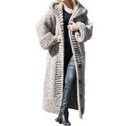 Tdvcpmkk Maglione da donna con cappuccio, cardigan lavorato a maglia, con bottoni ispessiti, giacca lunga e allentata, Grigio 9, M