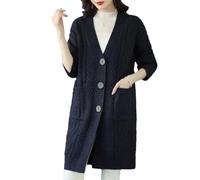 Tdvcpmkk Maglione da donna con scollo a V, casual, lavorato a maglia, caldo cardigan, blu navy, M