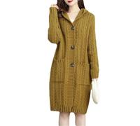Tdvcpmkk Maglione da donna di grandi dimensioni con cappuccio cardigan a maniche lunghe spesso sciolto maglione lungo giacca, Giallo, XL