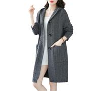 Tdvcpmkk Maglione da donna di grandi dimensioni con cappuccio cardigan a maniche lunghe spesso sciolto maglione lungo giacca, grigio, L