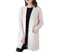 Tdvcpmkk Maglione da donna di media lunghezza 2025 primavera e autunno giacca maglione a maniche lunghe lavorato a maglia sciolto caldo, Beige e bianco., S