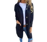 Tdvcpmkk Maglione da donna lavorato a maglia con cappuccio lungo pulsante ispessito cardigan tinta unita casual splicing giacca a maniche lunghe con tasche, Nero , XL