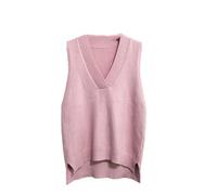 Tdvcpmkk Maglione da donna semplice con scollo a V retrò gilet lavorato a maglia maglione sciolto senza maniche camicia di fondo pullover gilet casual, rosa, M