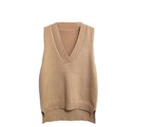 Tdvcpmkk Maglione da donna semplice con scollo a V retrò gilet lavorato a maglia maglione sciolto senza maniche camicia di fondo pullover gilet casual, cachi, M