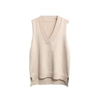 Tdvcpmkk Maglione da donna semplice con scollo a V retrò gilet lavorato a maglia maglione sciolto senza maniche camicia di fondo pullover gilet casual, Albicocca, L