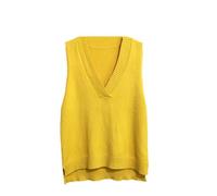 Tdvcpmkk Maglione da donna semplice con scollo a V retrò gilet lavorato a maglia maglione sciolto senza maniche camicia di fondo pullover gilet casual, Giallo, S