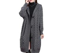Tdvcpmkk Maglione lungo da donna, autunno e inverno, con cappuccio, versatile, di media lunghezza, top da donna, Grigio scuro, L