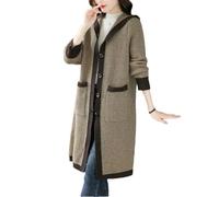 Tdvcpmkk Maglione lungo da donna con cappuccio, per autunno e inverno, cardigan lungo in lana, lavorato a maglia, stile casual, Lighttan, XL