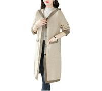 Tdvcpmkk Maglione lungo da donna con cappuccio, per autunno e inverno, cardigan lungo in lana, lavorato a maglia, stile casual, Albicocca, XL