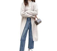 Tdvcpmkk Maglione lungo da donna con scollo a V, cardigan lavorato a maglia di media lunghezza, adatto per donne che lavorano, Beige, Taglia unica