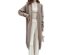 Tdvcpmkk Maglione lungo da donna con scollo a V, cardigan lavorato a maglia di media lunghezza, adatto per donne che lavorano, Lighttan, Taglia unica