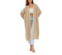 Tdvcpmkk Maglione lungo da donna, con scollo a V, lavorato a maglia, stile casual, retrò, cachi, L