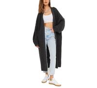 Tdvcpmkk Maglione lungo da donna, con scollo a V, lavorato a maglia, stile casual, retrò, Nero , M