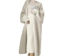 Tdvcpmkk Maglione lungo da donna, lavorato a maglia, soffice, vintage, caldo, a maniche lunghe, in cashmere, bianco, Taglia unica