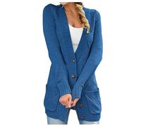 Tdvcpmkk Maglione lungo da donna slim con scollo a V cardigan lungo lavorato a maglia monopetto cappotto maglione con tasche multiple, Blu, M
