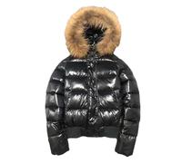 Tdvcpmkk Parka da donna con collo di pelliccia, corto, invernale, ampio, caldo, elegante, piumino, Nero , L