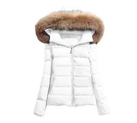 Tdvcpmkk Piumino invernale da donna con collo in pelliccia, bianco, XXL