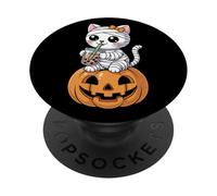 Tè al latte a bolle Cat Mummy Halloween Boba Tea PopSockets PopGrip Adesivo